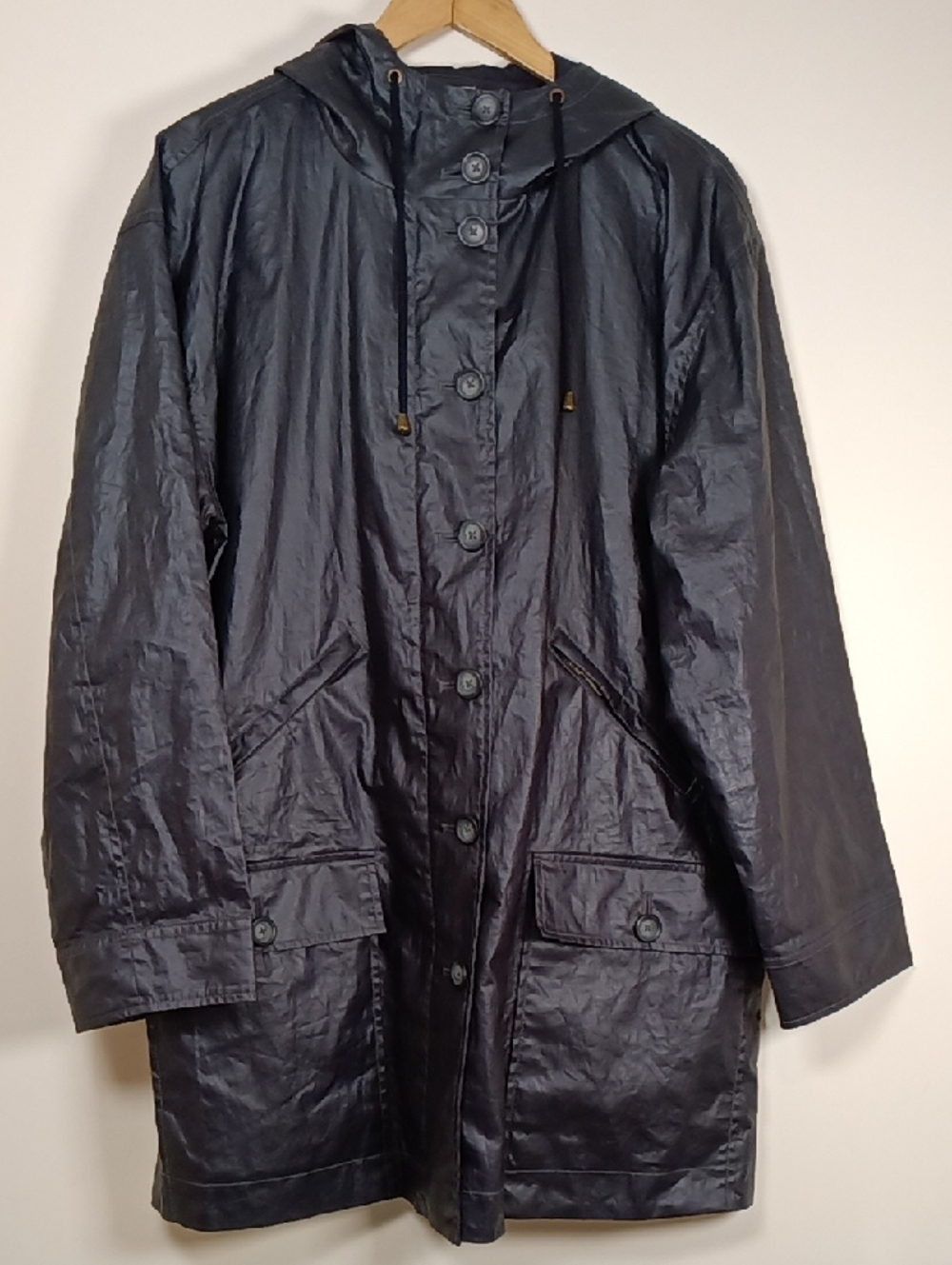 Garnet Hill Waxed Linen Coat Deep Navy Blue Size 12